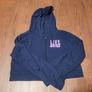Justice Dark Blue Hoodie with Pink Logo